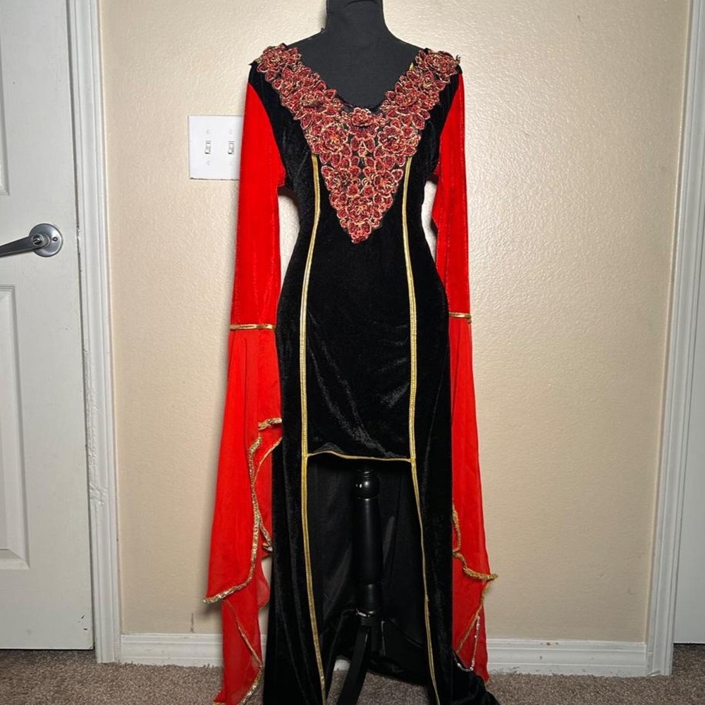 Dreamgirl Gothic Medieval Renaissance Bell Sleeve Dress XL Fits M/L Black Red